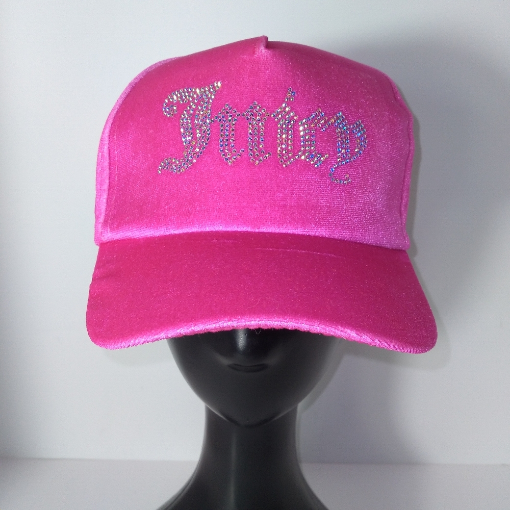 Juicy Couture Kids Rhinestone Hot Pink Faux Suede Cap
